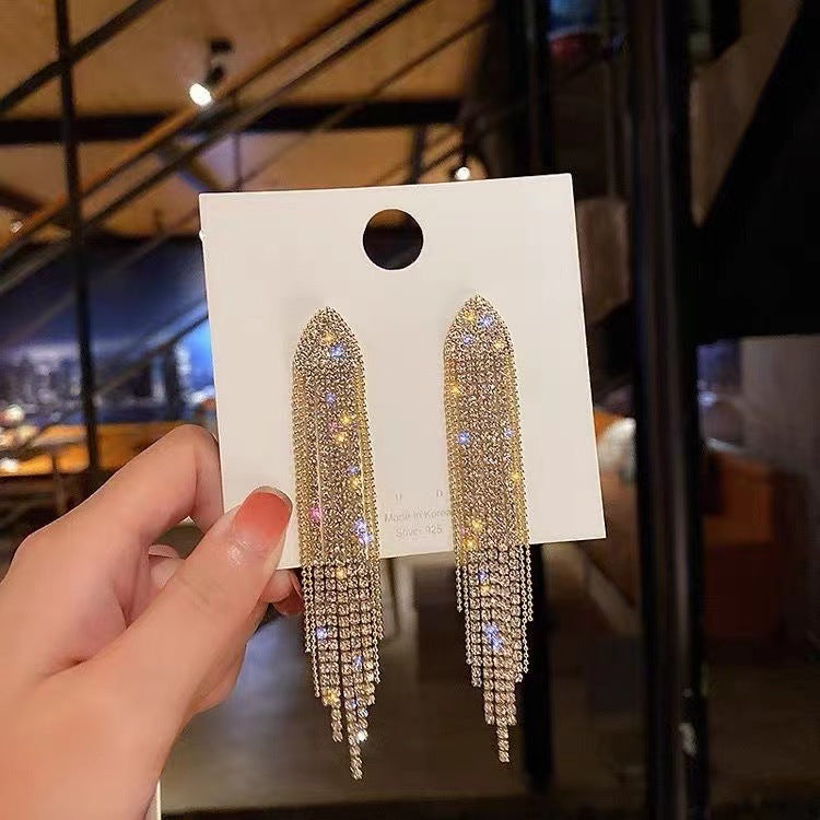 Zircon Triangle Tassel Light Luxury High-grade Long Ear Line