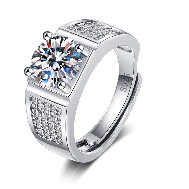 Men's Broadcast Korean Style Elegant Diamond Fashion Open Mouth Ring