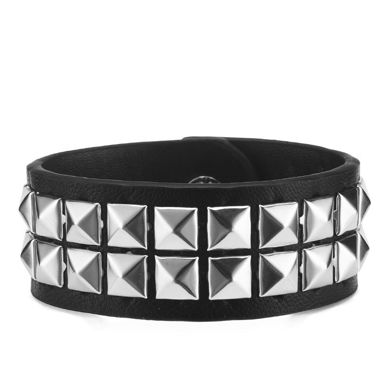 Men's Square Bead Rivet Wrist Strap Personality Retro Punk Leather Bracelets