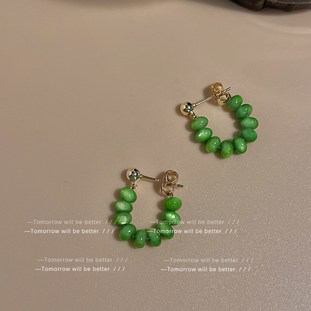 Women's Shell Beaded For Design Handmade White Stud Earrings