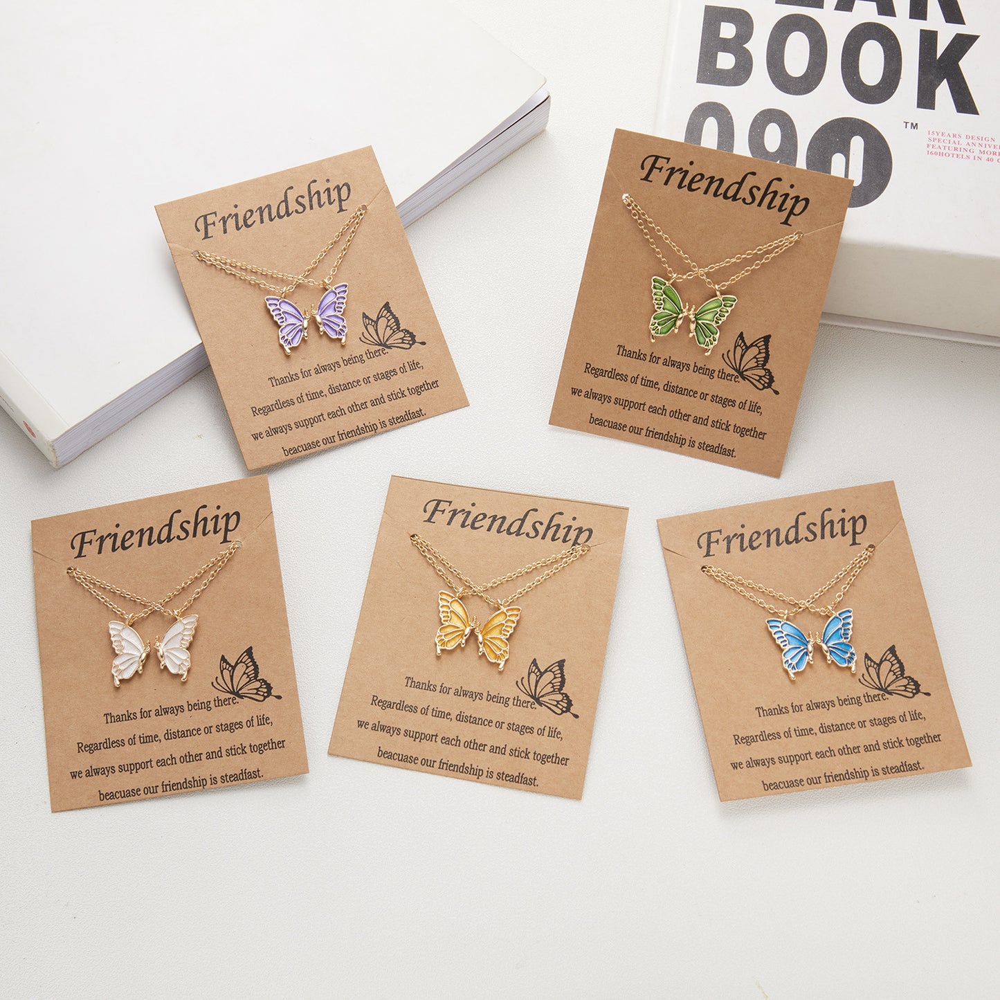 Friendship Paper Card Creative Butterfly Two-piece Set Girlfriends Necklaces