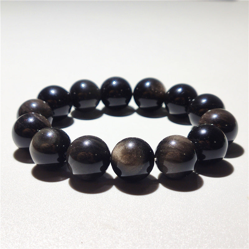 Women's & Men's Natural Sier Round Bead Obsidian Cat Eye Bracelets