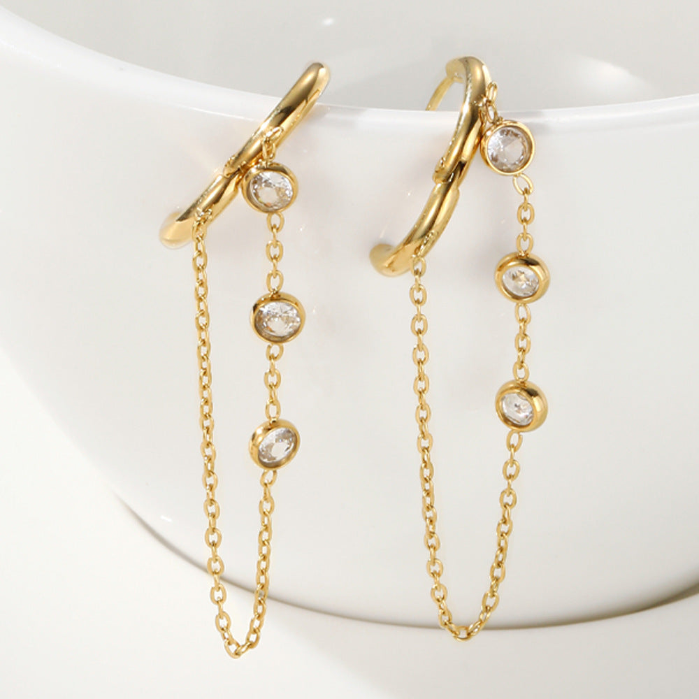 Zircon Tassel Stainless Steel High-grade Light Luxury Earrings