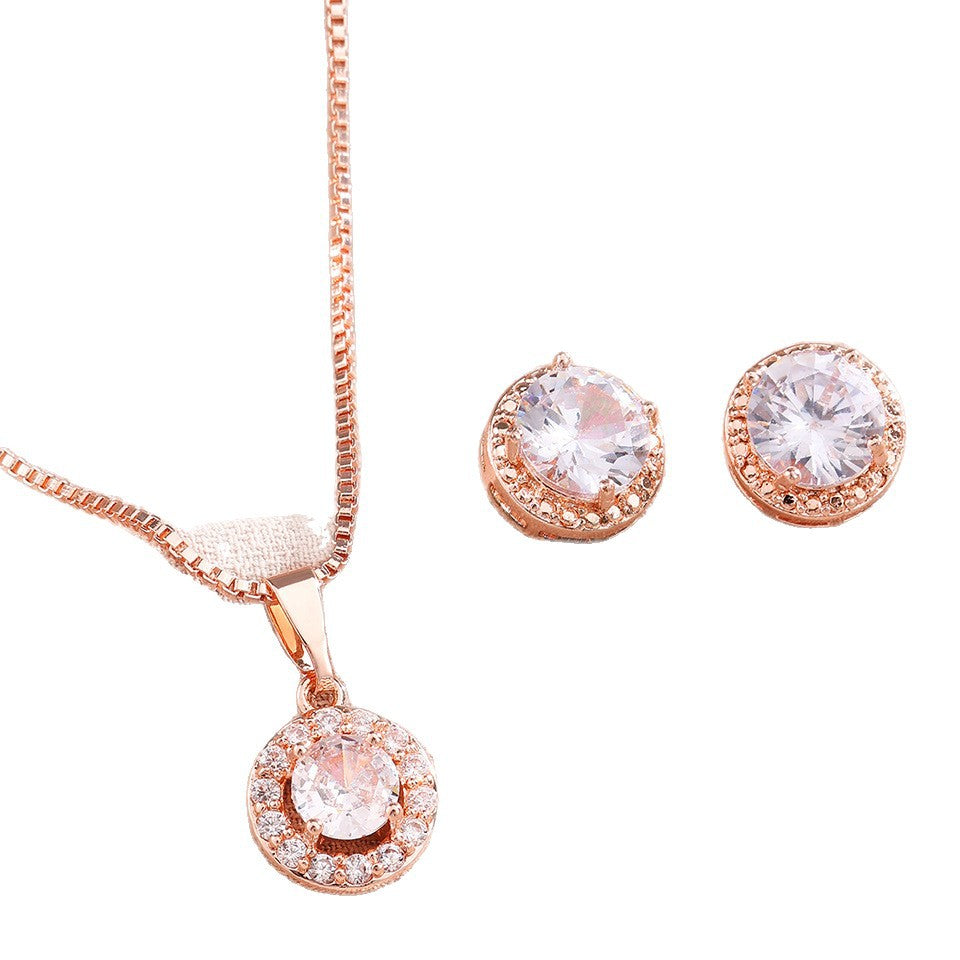 Women's Diamond Zircon Suit Light Luxury Full Inlaid Clavicle Chain Earrings