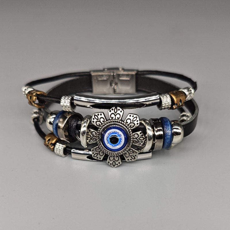 Men's Blue Eye Eight Petal Flower Stainless Steel Pair Of Buckles Bracelets