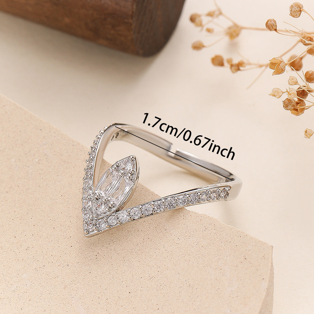 Women's V-shaped Loose Simple Hollow Gold Micro Inlaid Zircon Fashion Ring
