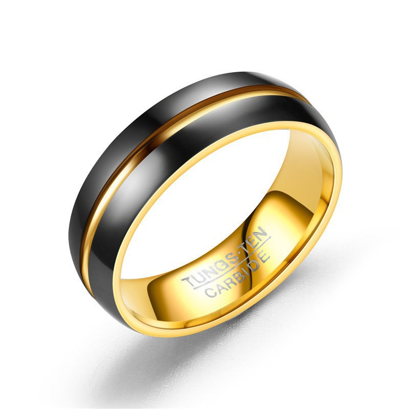 Women's & Men's Fashion Titanium Steel Black Gold Two-tone Rings