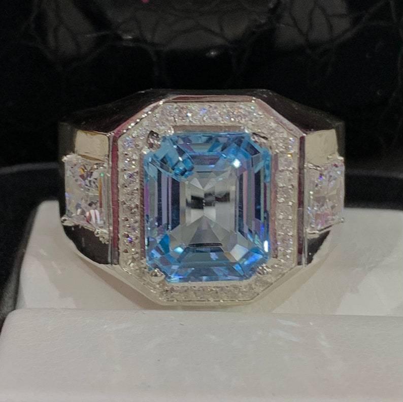 Luxury Square Sea Blue Zircon Week Rings