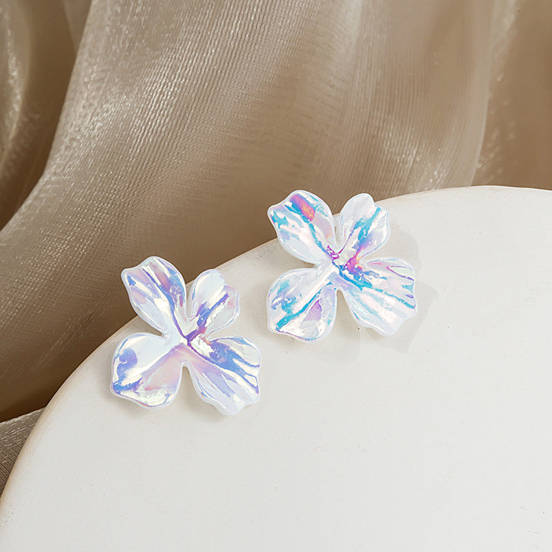 Sier Needle Fashion Simple Colorful Flower Trendy Stud Earrings
