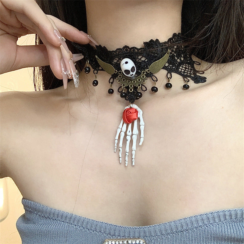 Lace Skull Clutch Dark Neck Accessories Necklaces