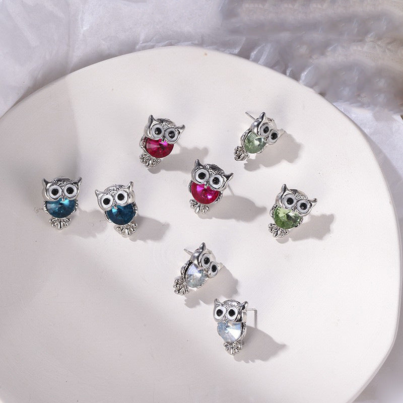 Owl Zircon Personality Simple Retro Frosty Earrings