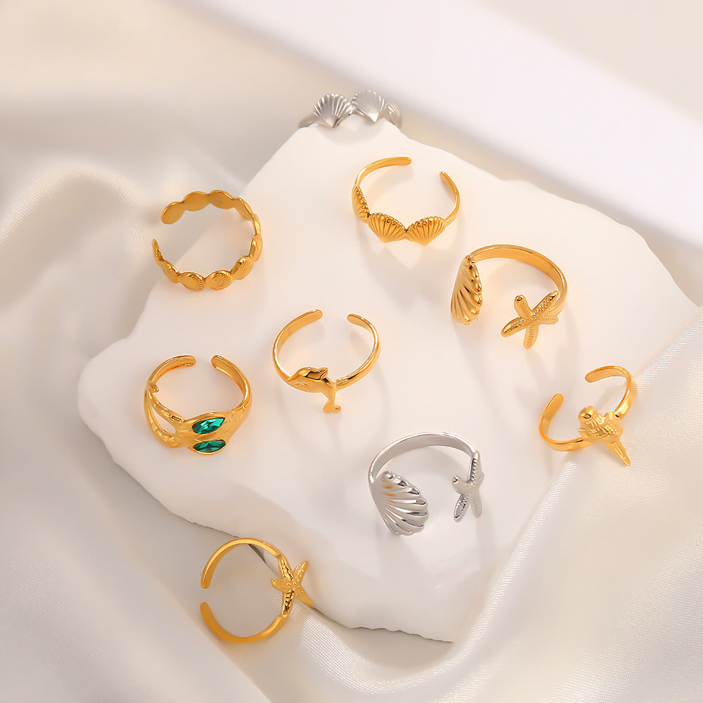 Steel Titanium Small Shell Starfish Design Creative Simple Ring