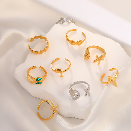 Steel Titanium Small Shell Starfish Design Creative Simple Ring