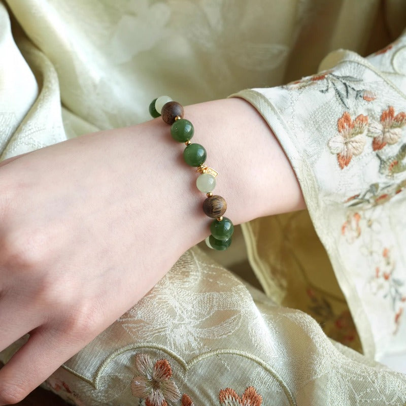 Women's Jade Spinach Jasper Planting Nan Agilawood Bracelets