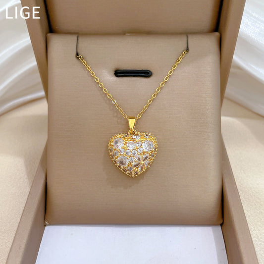 Women's Heart-shaped Full Of Diamond Light Luxury Palace Style Elegant Gorgeous Necklaces
