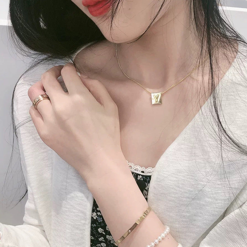 Letter Square Plate English Gold Female Clavicle Necklace