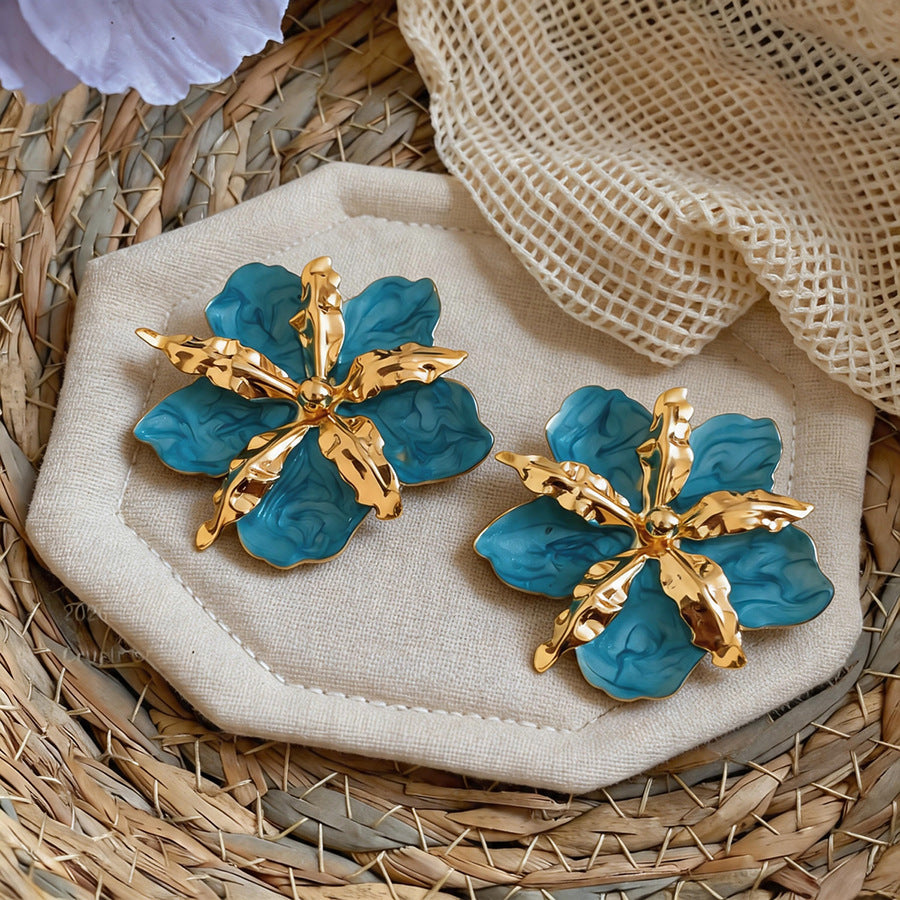 Women's Needle Oil Dripping Pleated Flower Metal Style Light Luxury High-grade Rings