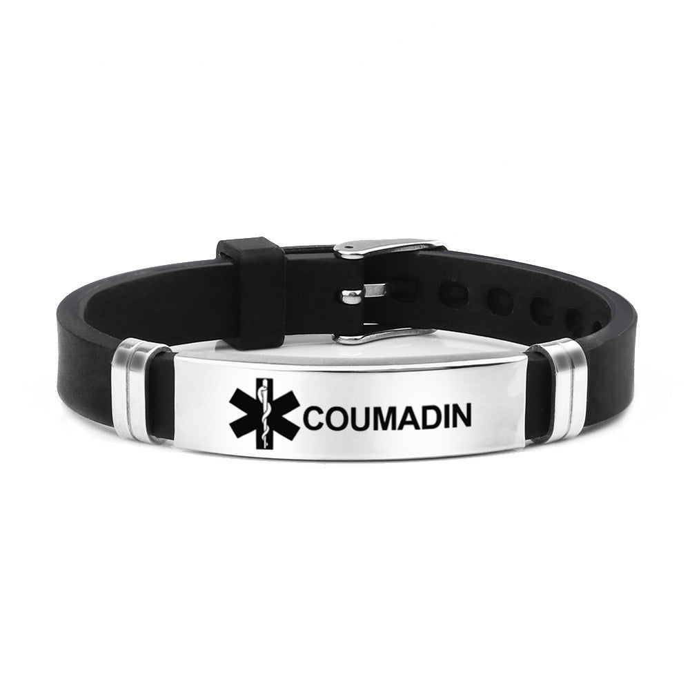 Warning Words Adjustable Sports Stainless Steel Life Star Medical Bracelet