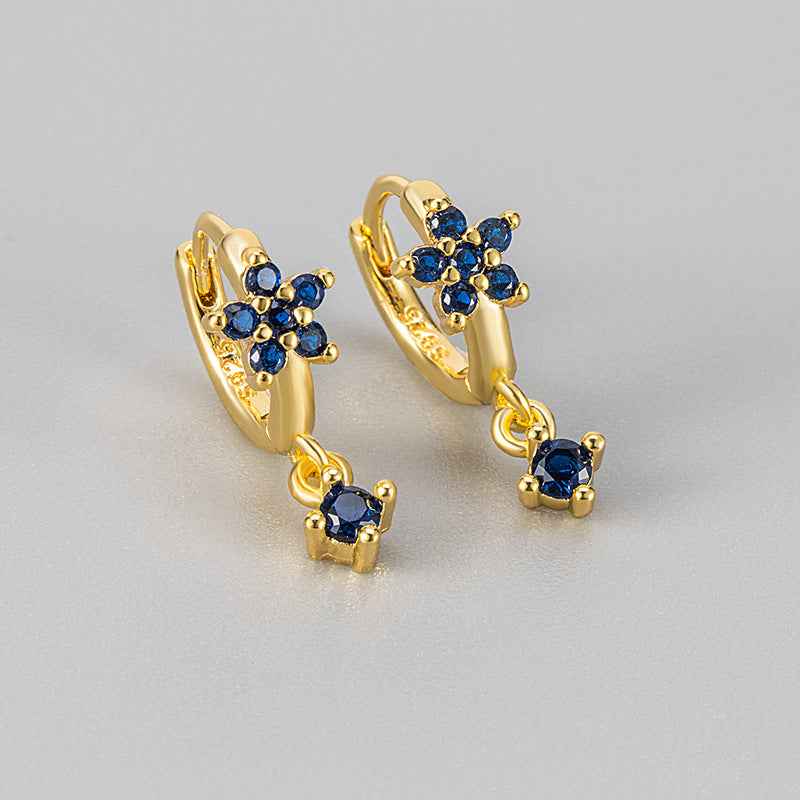 Multicolor Zircon Plum-shaped Personality Fashion Flower Ear Buckle