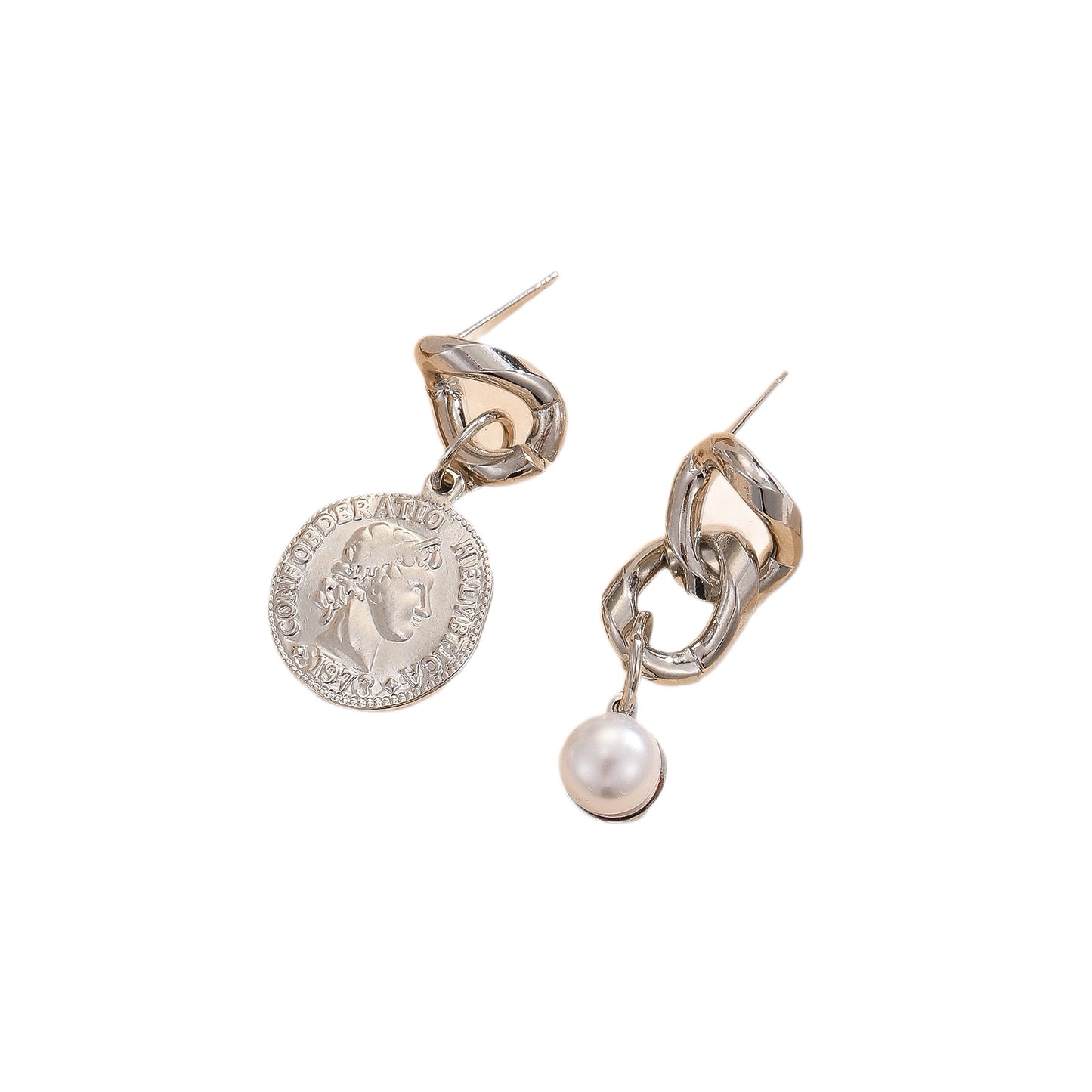 Chain Pearl Portrait Eardrops Unique Ear Niche Stud Earrings