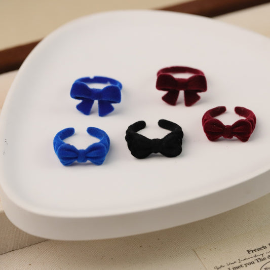 Blue Christmas Style Flocking Bowknot Open Rings