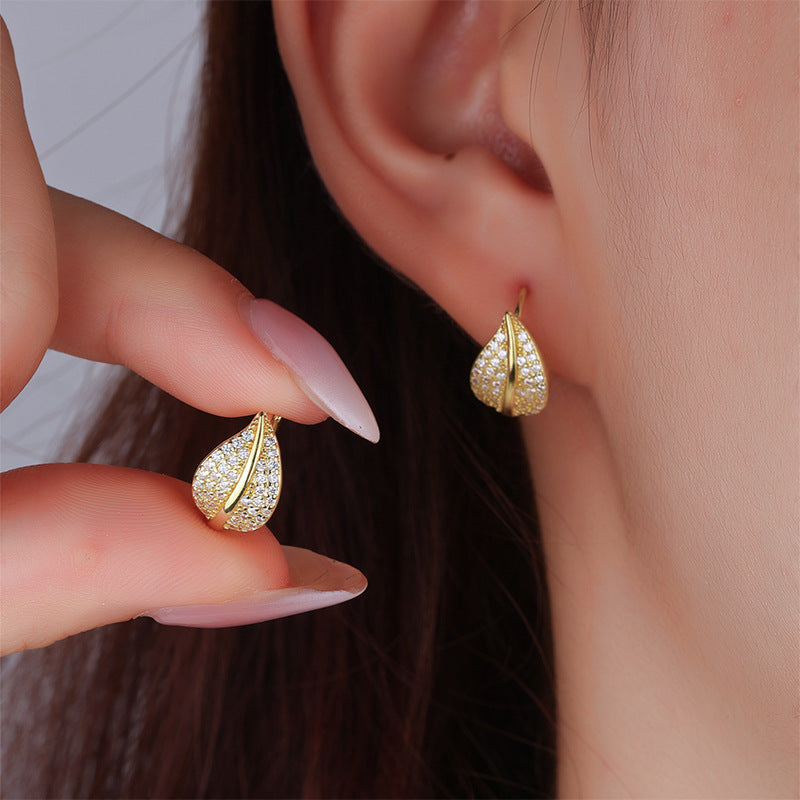 Luxury Full Diamond Leaf-shaped Female Niche High-grade Versatile Exquisite Earrings