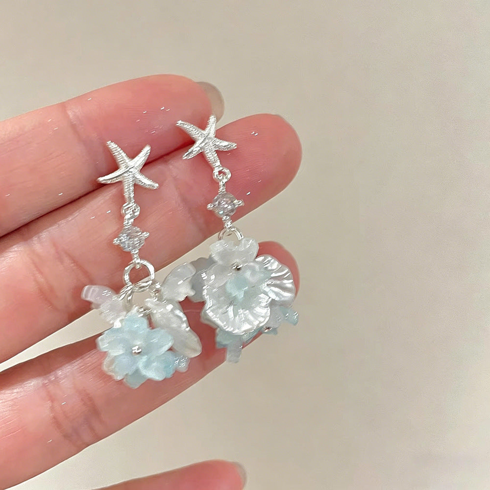 Tassel Sier Pin Light Luxury Drop Seaside Vacation Stud Earrings
