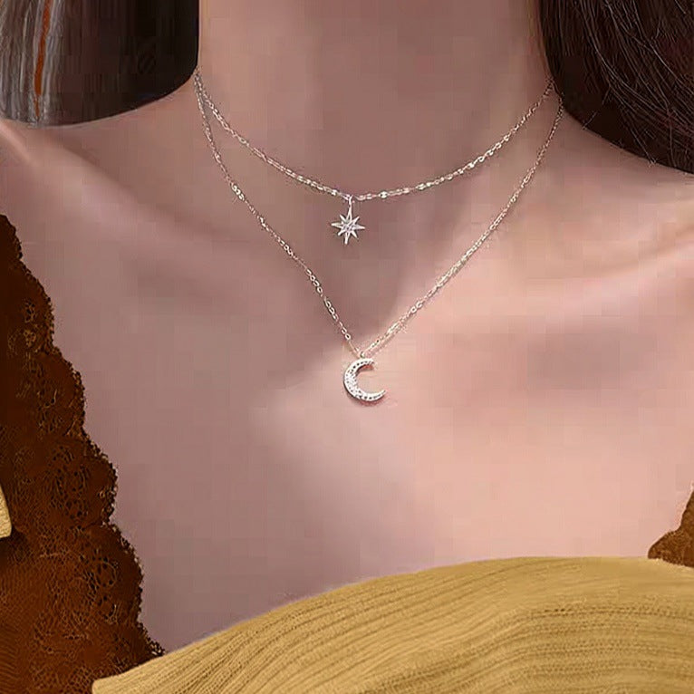 Moon Female Light Luxury Minority Design Sense Twin Necklace