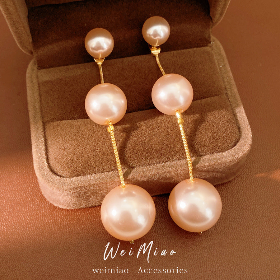 Women's Needle Beaded Geometric Round Pearl Light Luxury High-grade Temperamental Minority Earrings