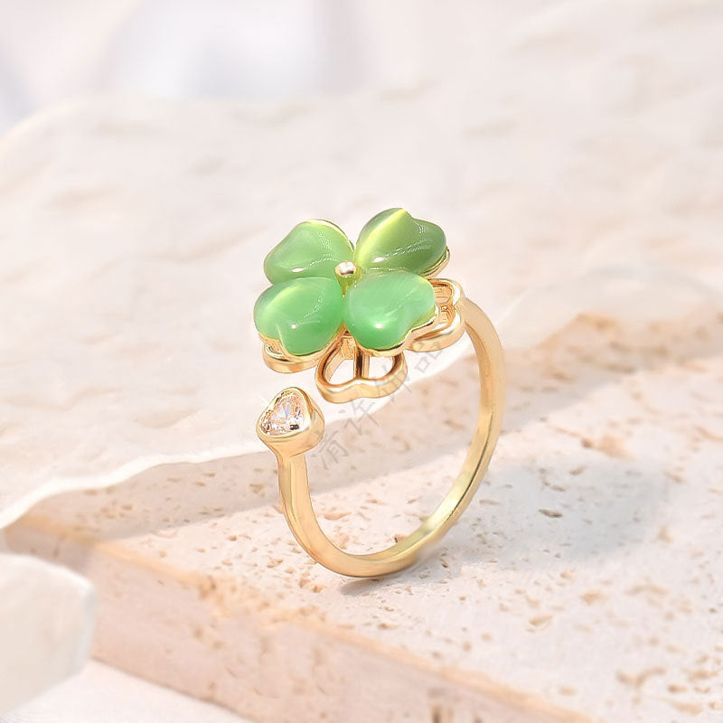 Live Broadcast Rotatable Green Clover Female Light Luxury Simplicity Necklace
