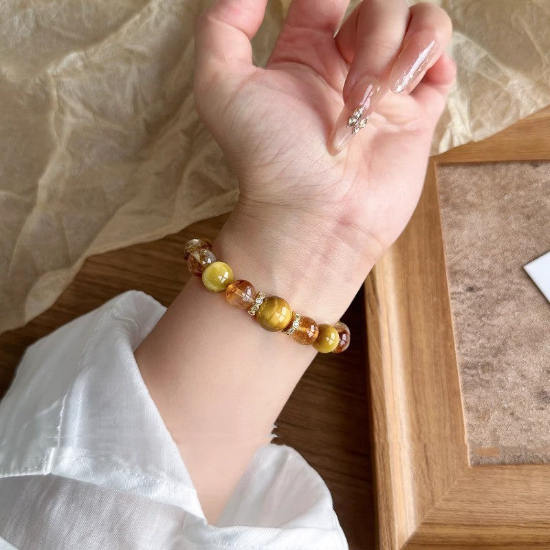 Golden Tiger Eye Fortune Red Agate Yellow Hair Crystal Female Bracelet