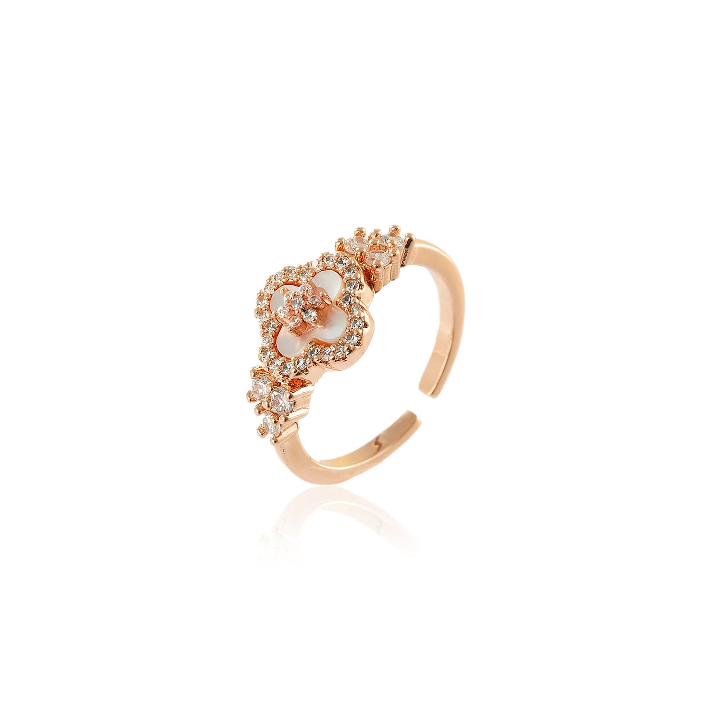 Women's Inlaid Zircon Lucky Four-leaf Flower Pink Imitation Fritillary Sier Light Stud Earrings