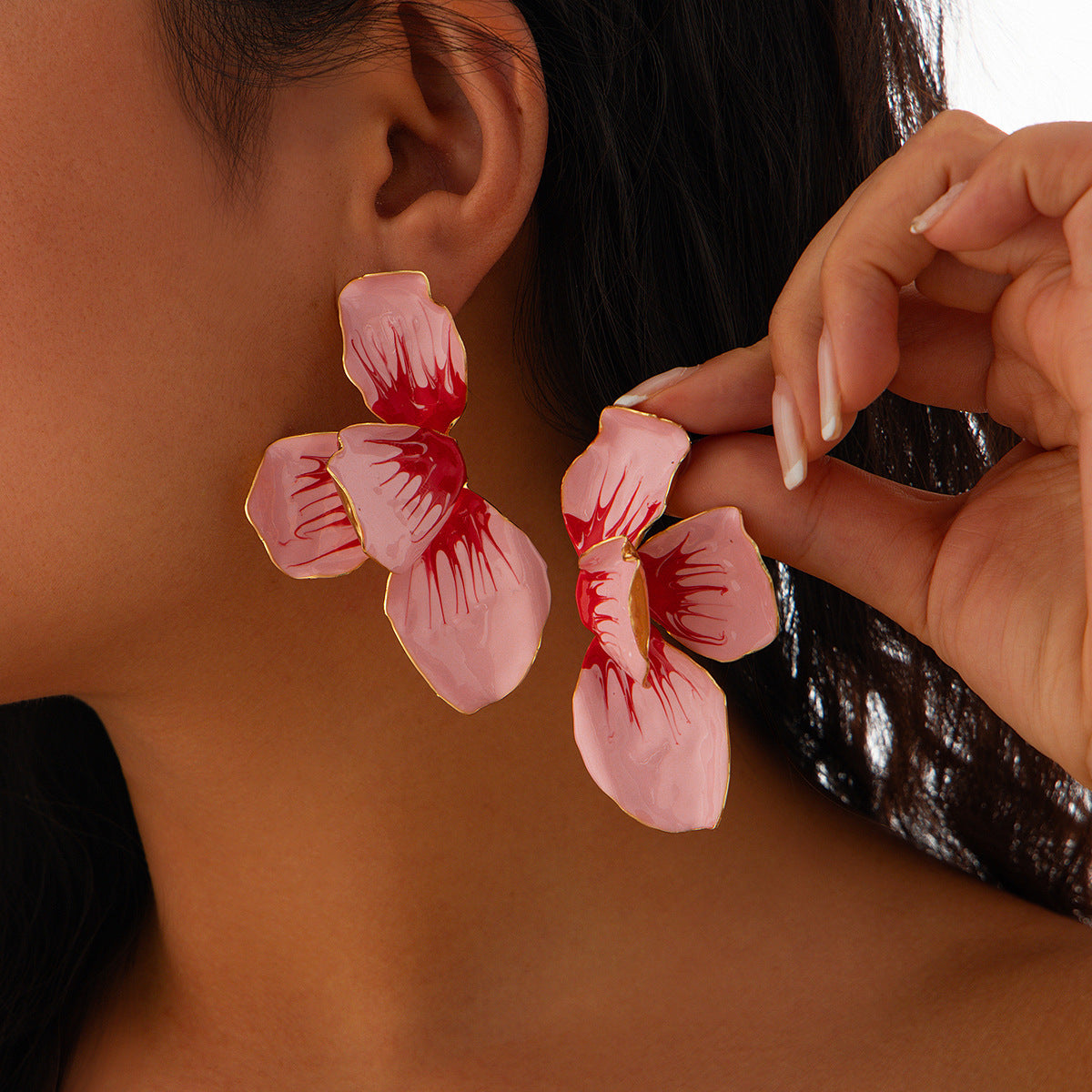 Pink Dripping Oil Petal Ear Accessory Earrings