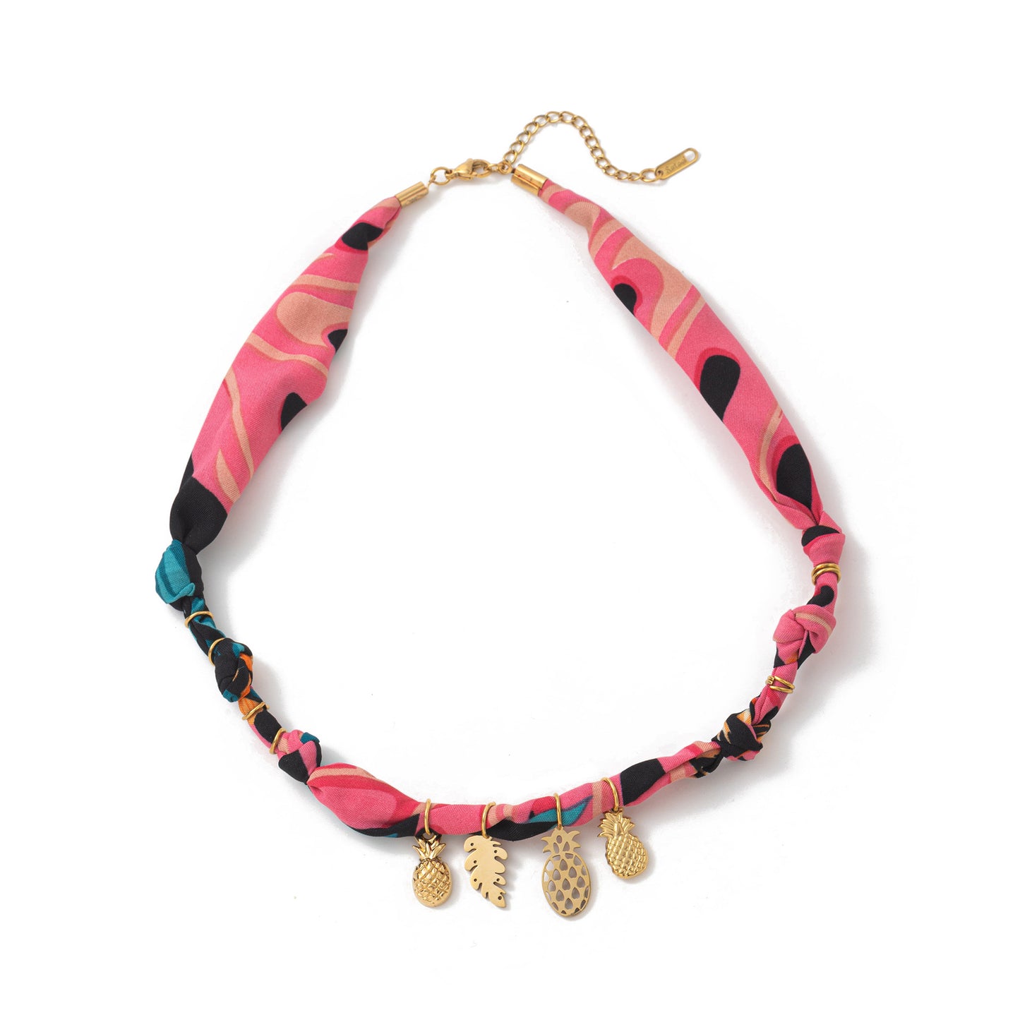 Marine Life Colorful Flower Shell Silk Scarf Cloth Gold Plated Necklace