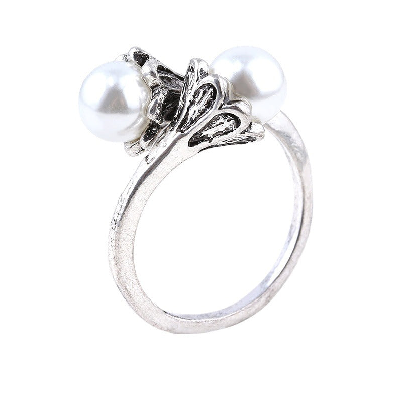 Women's Pearl Devil Dragon Mother Retro Popular Film Ring