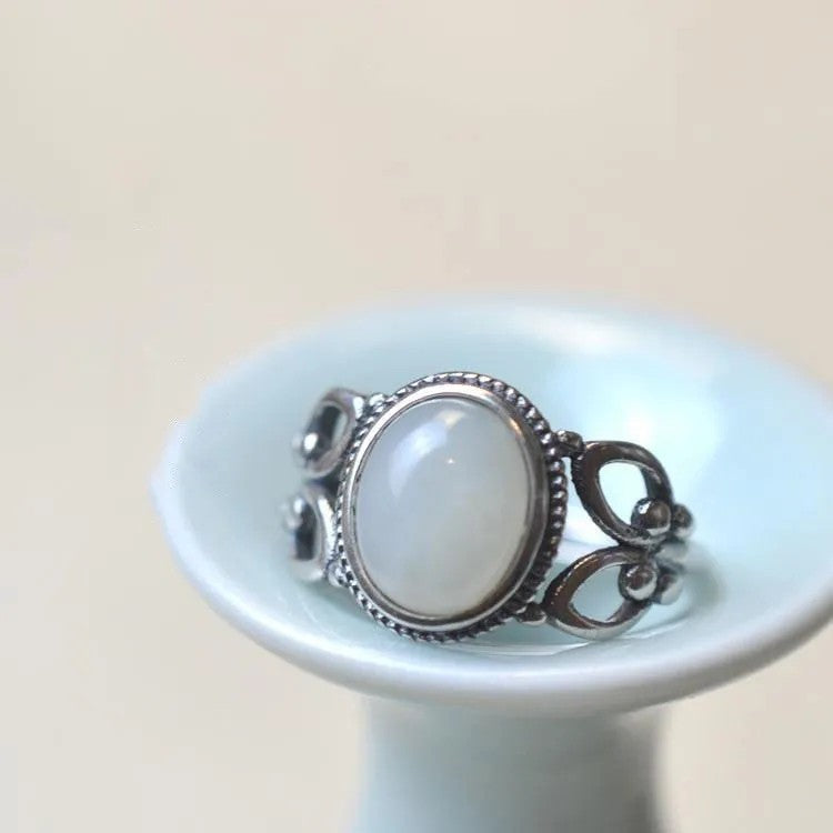 Thai Sier Distressed Sterling Jade Egg Noodle Exquisite Ring