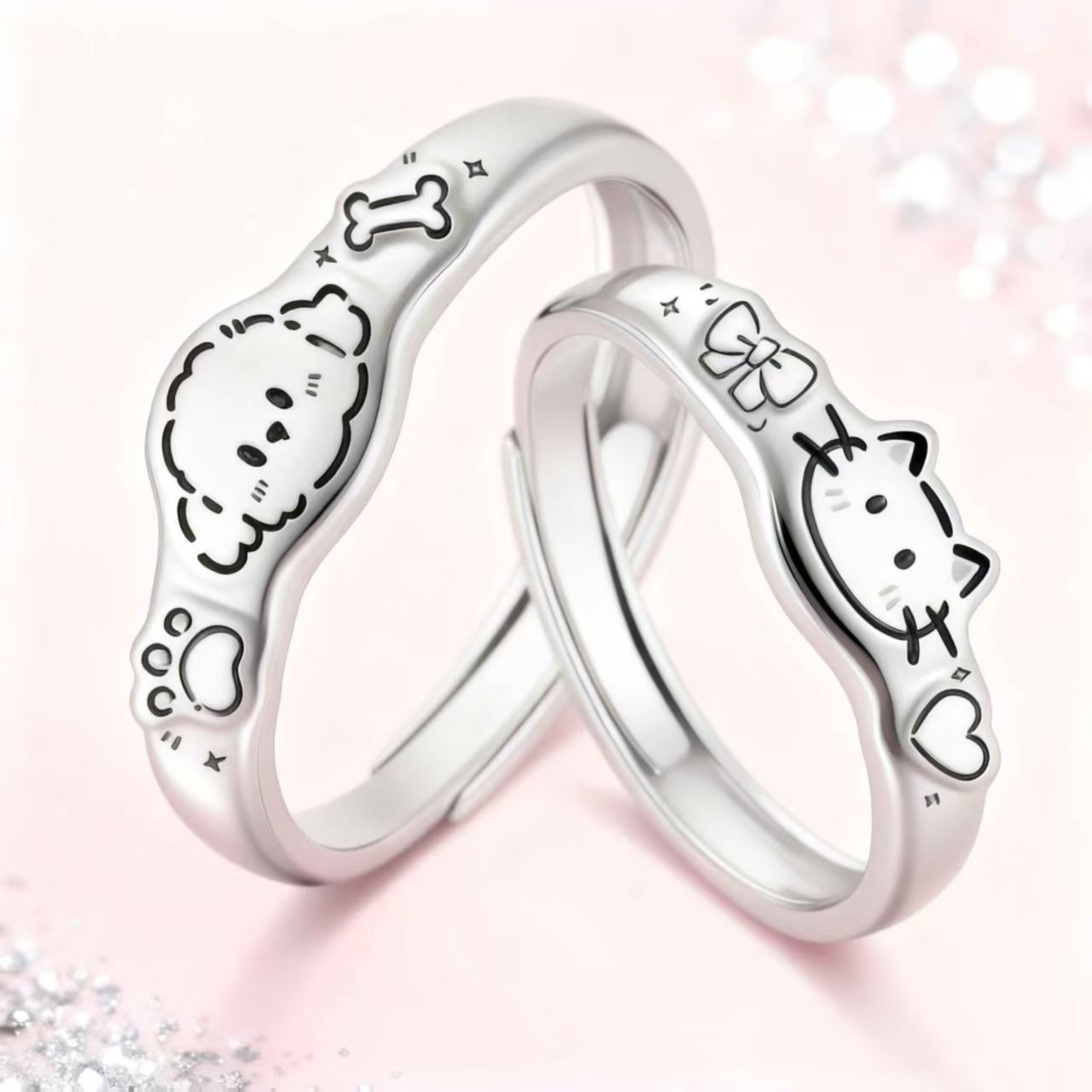 Cute Fun Dogs Cats Couple Iti Cartoon Creativity Adjustable High Ring