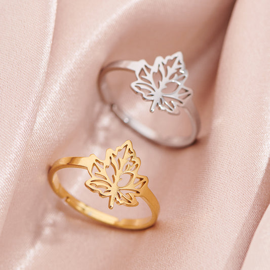 Maple Leaf Female Light Luxury Simplicity Rings