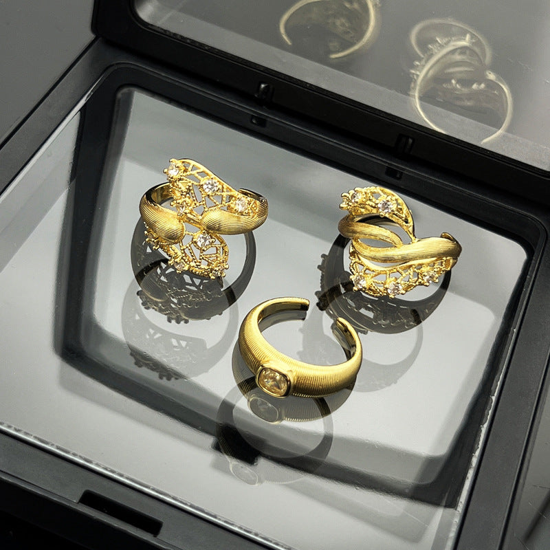 Women's Retro Three-dimensional Lace Hollow Opening Exquisite Brushed Rings