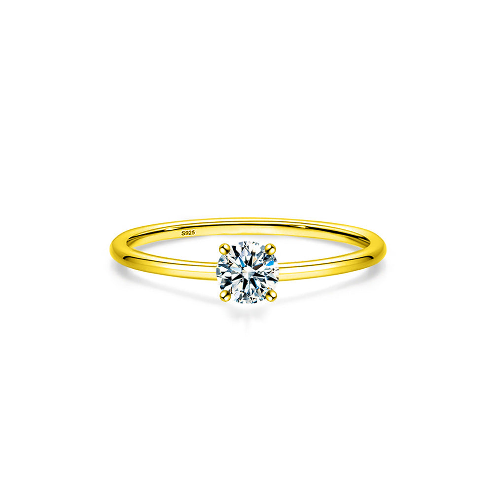 Women's Carat Round Inlaid Moissanite Simple Line Diamond Rings