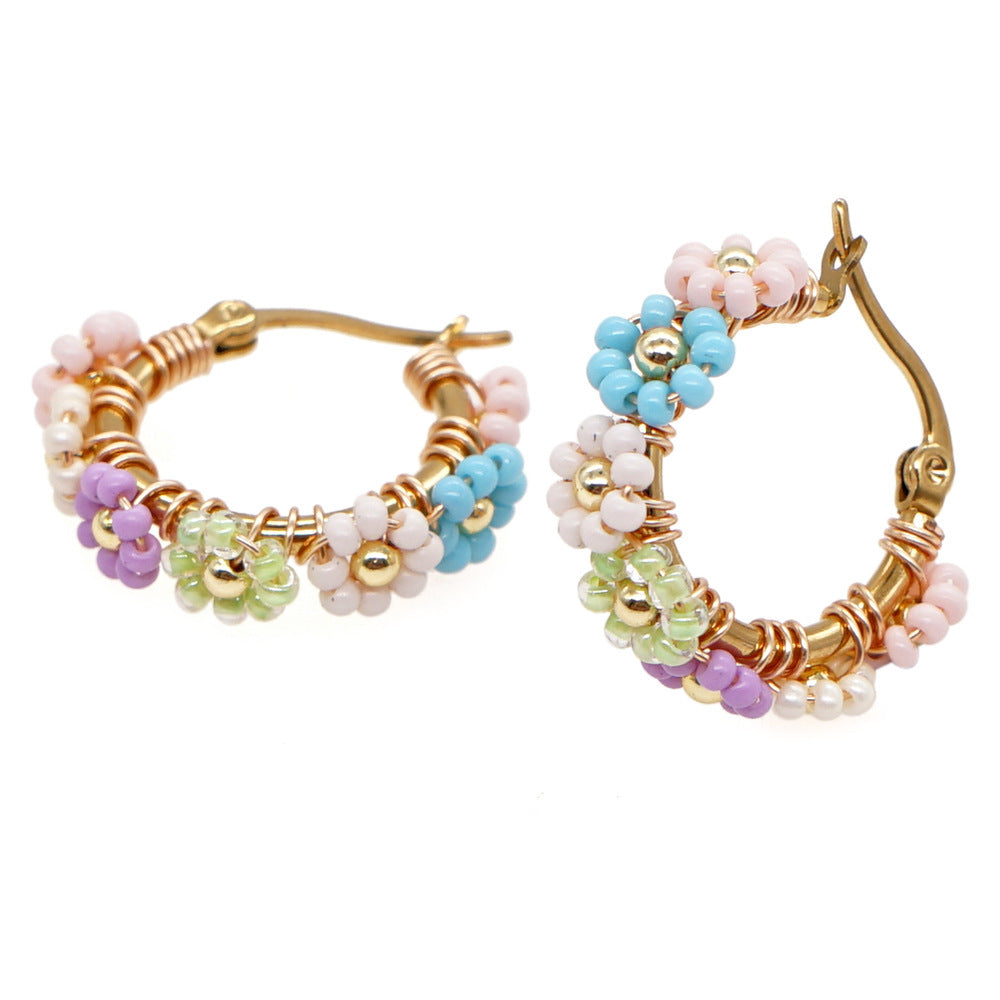 Bohemian Style Colorful Domestic Bead Daisy Earrings