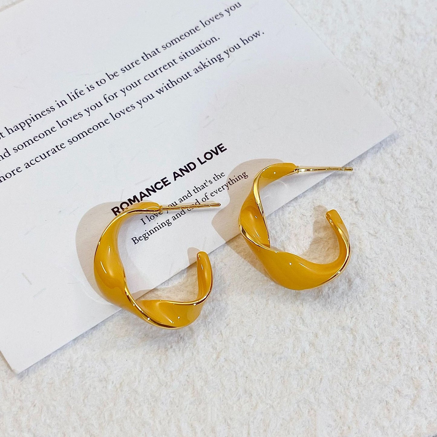 Plated Real Gold Ginger Flower Enamel Drip Glazed Female Sweet Earrings