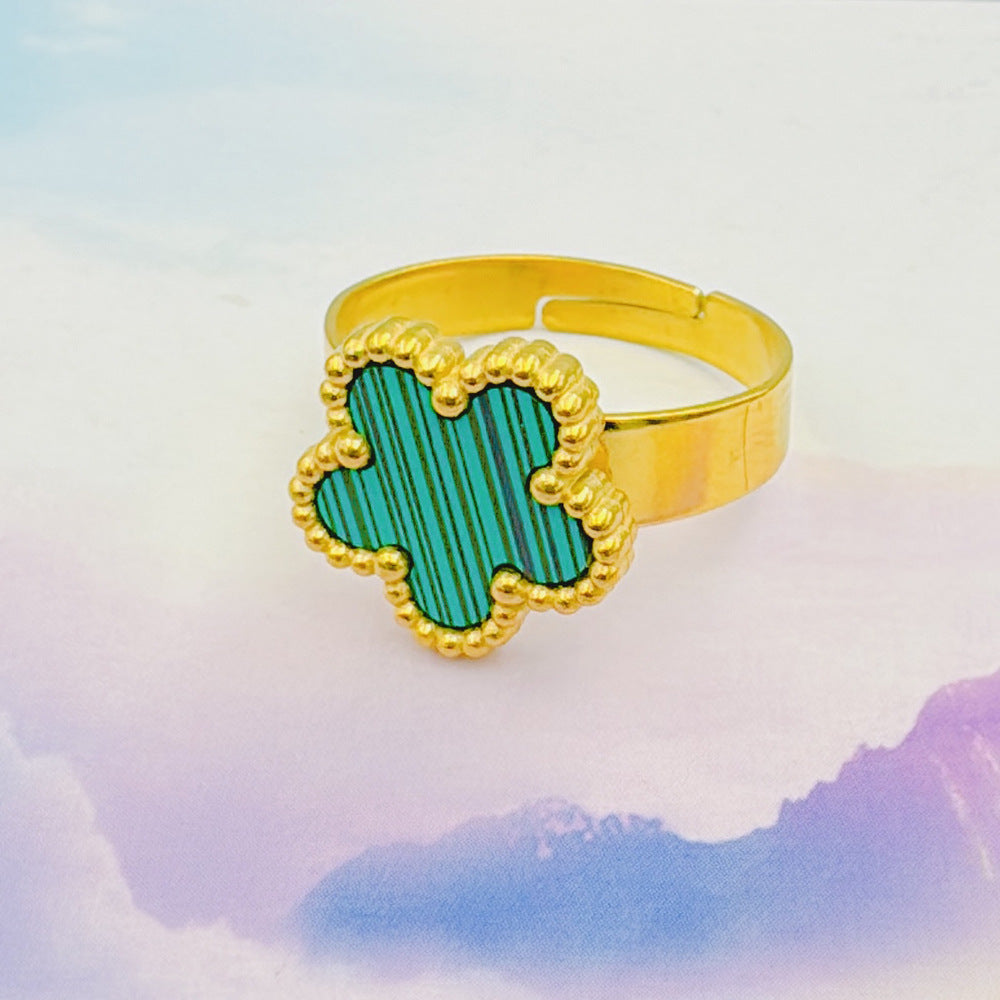 Five-leaf Flower Titanium Steel Parthenocissus Grass Ring