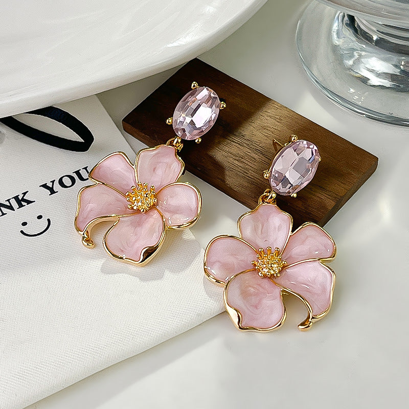 Retro Affordable Luxury Dripping Oil Pink Earrings