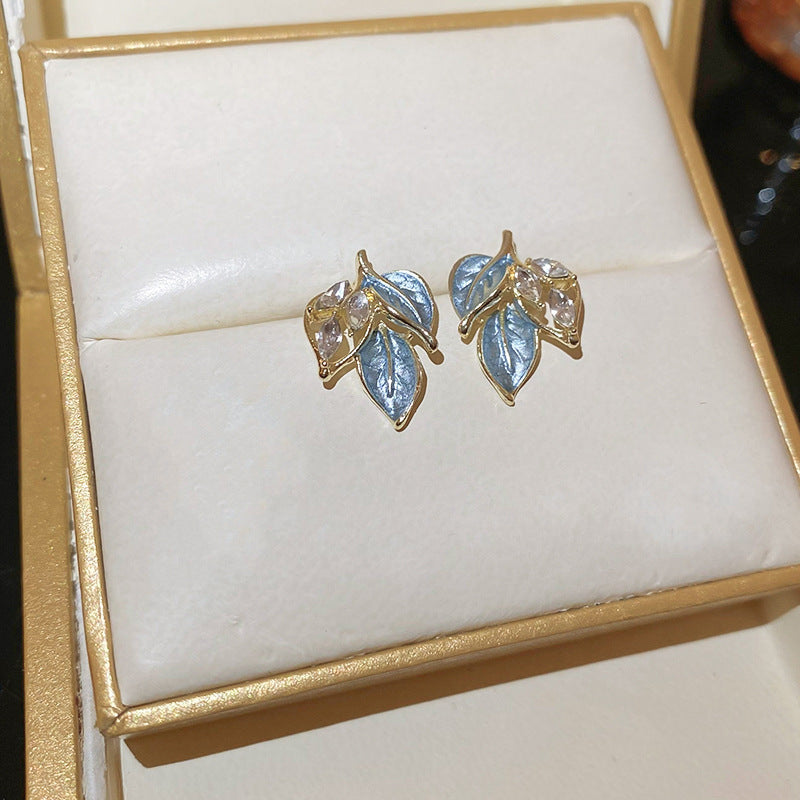 Needle Blue Butterfly Drop Oil Diamond Artistic Temperamental Affordable Earrings