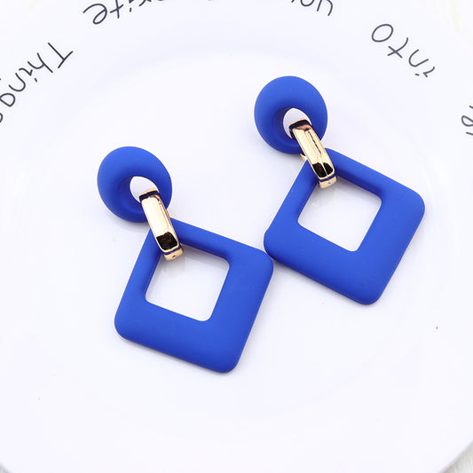 Women's Sapphire Blue Black Rubber Effect Paint Round Earrings