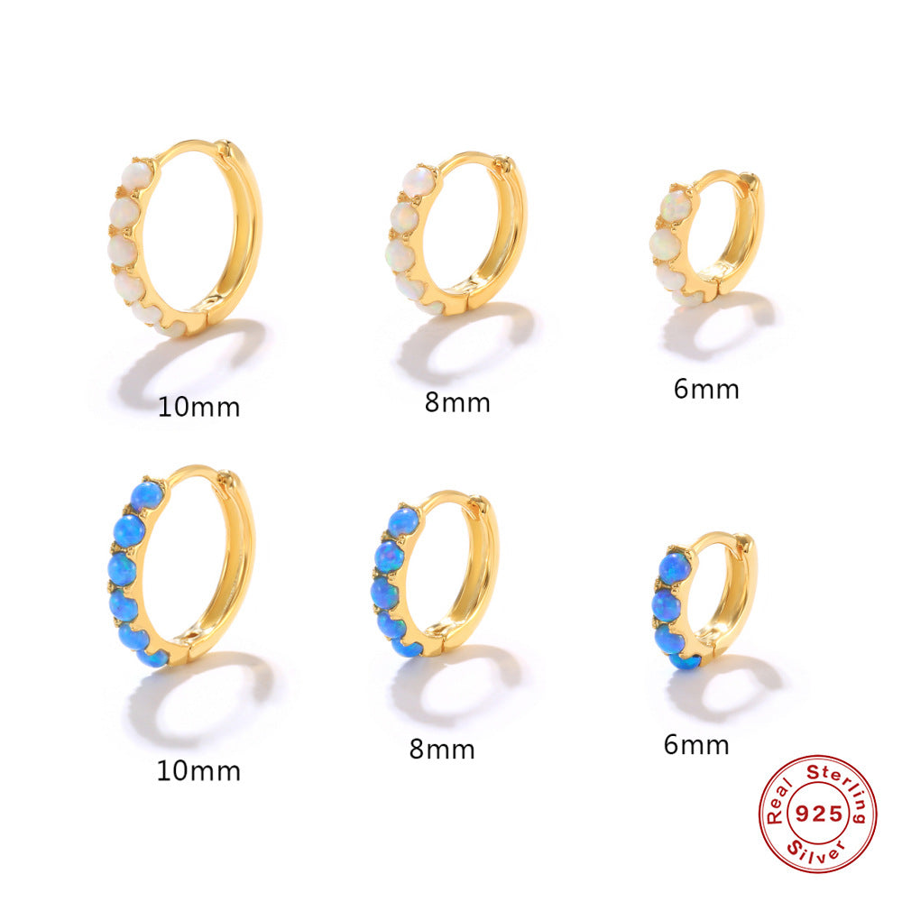 Sterling Sier Round Opal Diamond Fashion Ear Buckle