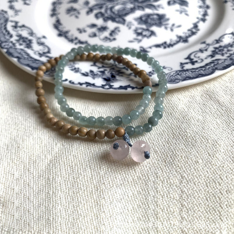 Women's Chinese Style Wood Grain Beads Stitching Natural Stone Light Luxury Bracelet