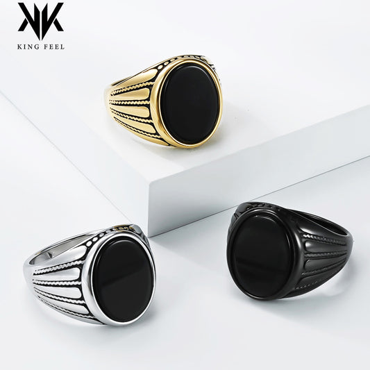 Men's Trendy Retro Black Onyx Titanium Steel Niche High Ring