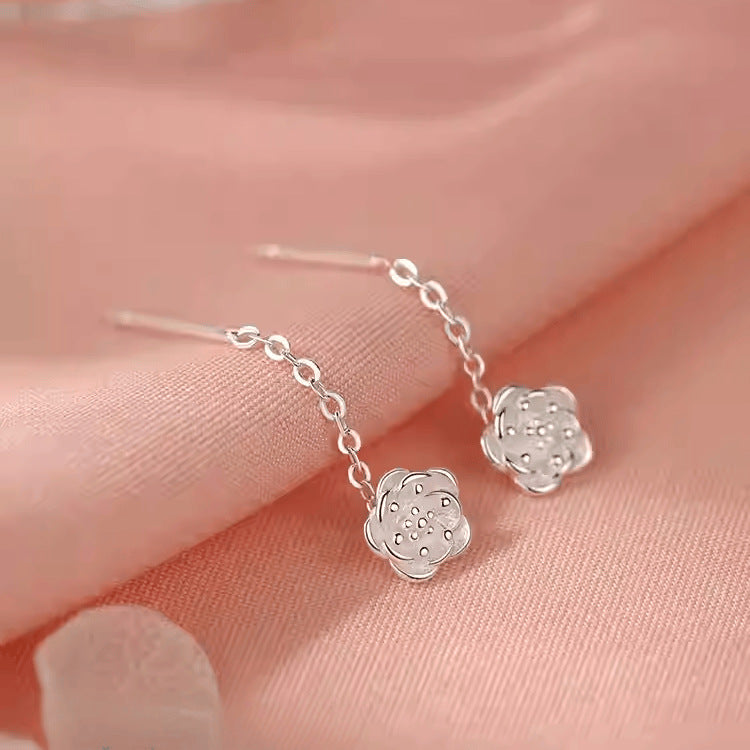 Women's Sterling Sier Camellia Tassel Light Luxury High-grade Ear Line